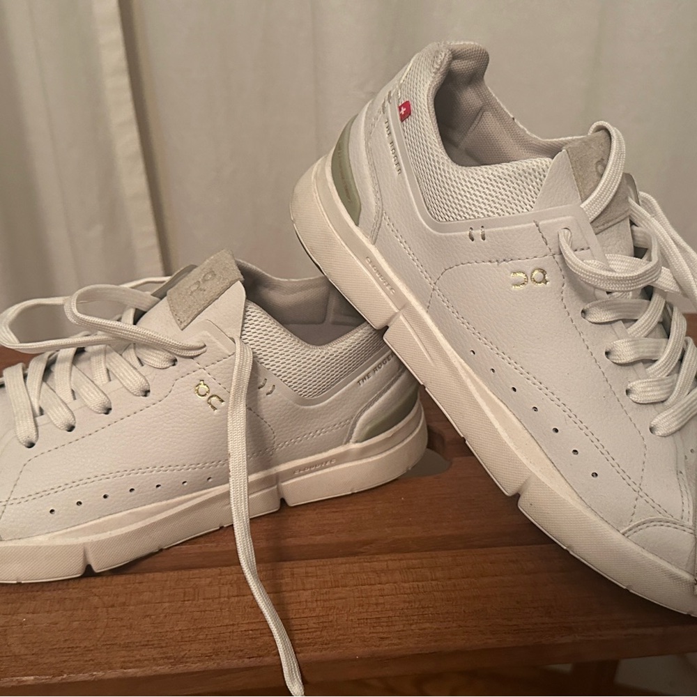 On Running Court Shoes-White Athletic Sneakers with Gum Outsole. Worn twice. - Picture 3 of 5